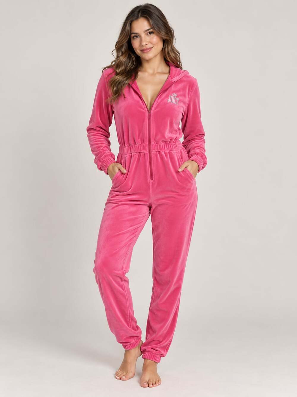 M Juicy Couture Pink Velour Hooded Jumpsuit